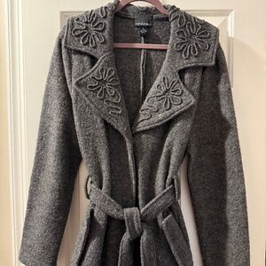 Cynthia Rowley 100% wool belted jacket gray